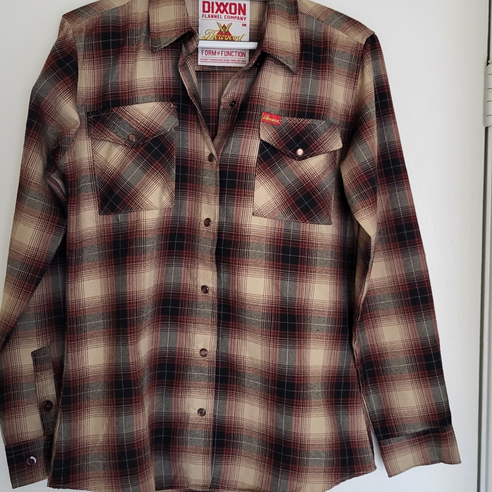 DIXXON Thorogood Women's L Pearl Snap Plaid Button Down Shirt - Black Cream